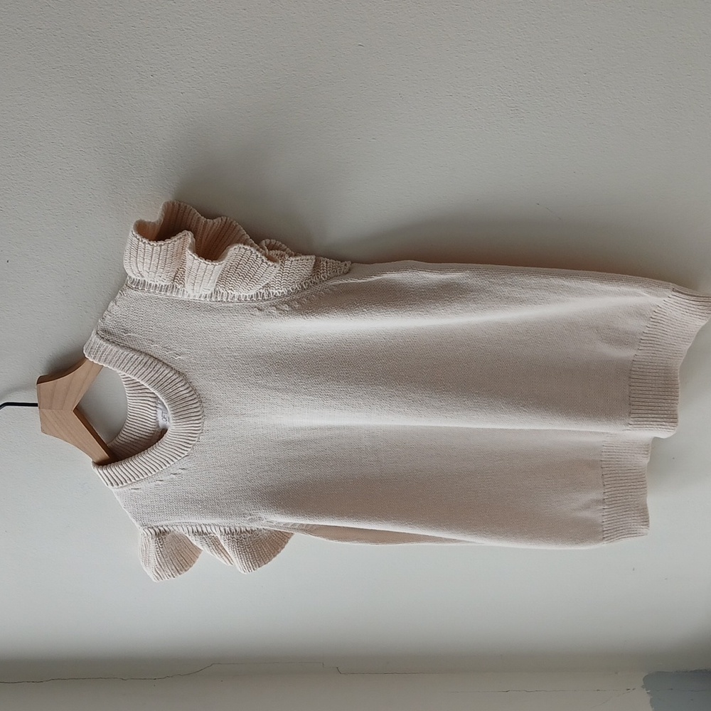 Loft Outlet Flutter Sleeve Cotton Sweater Cream Women's Large - Picture 2 of 6